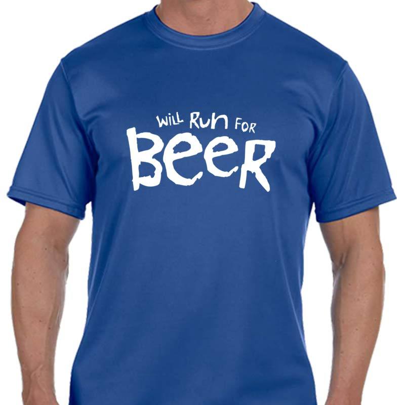 Men's Sports Tech Short Sleeve Crew - "Will Run For Beer"