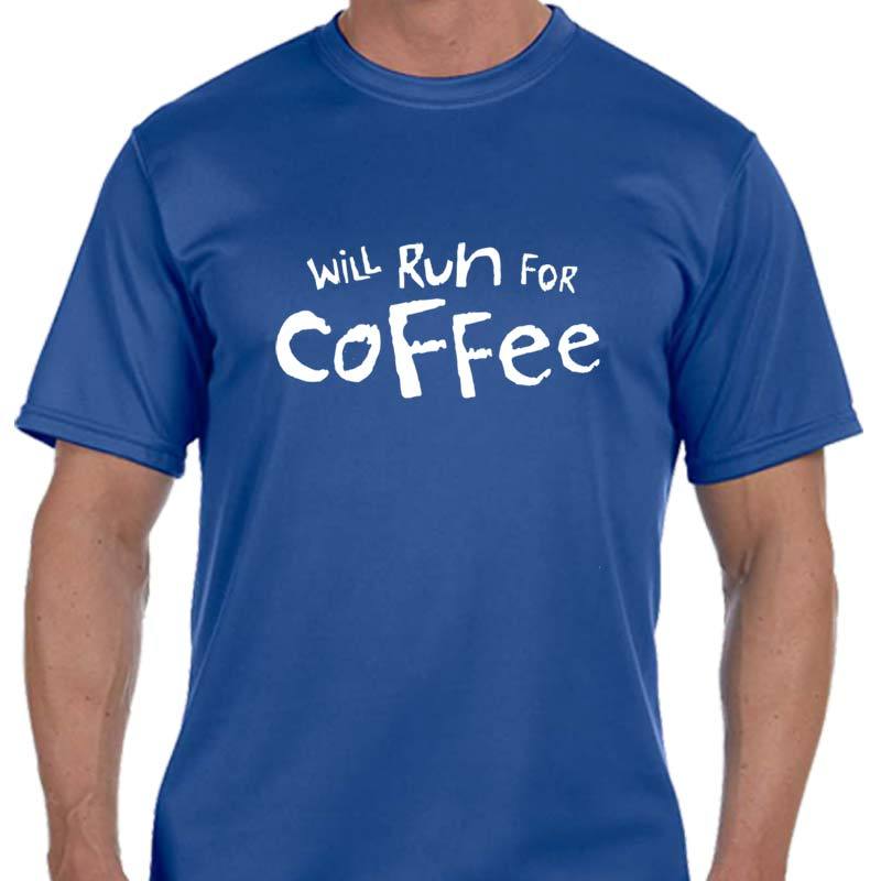 Men's Sports Tech Short Sleeve Crew - "Will Run For Coffee"