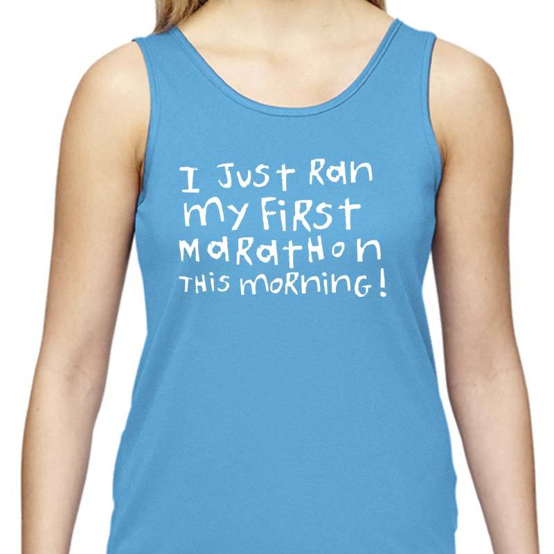 Ladies Sports Tech Tank Crew - "First Marathon - Third Beer"