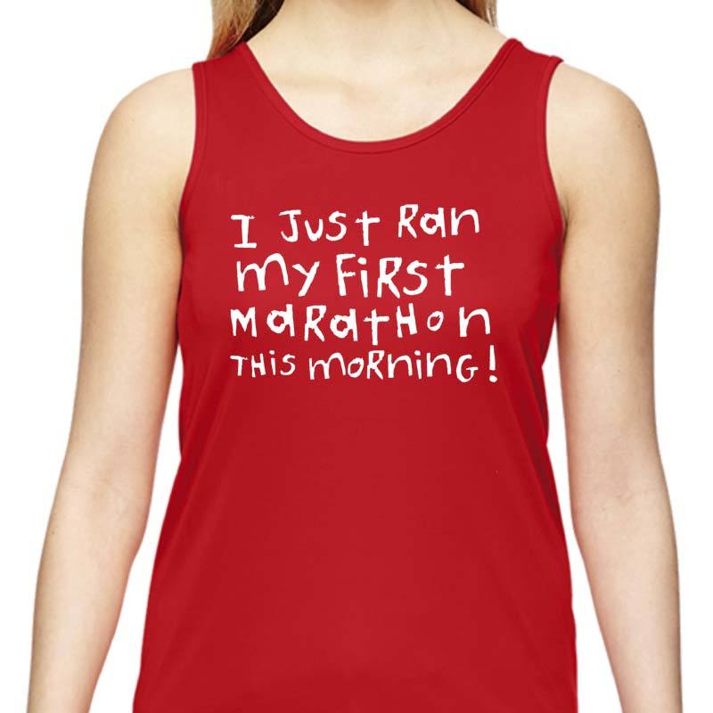 Ladies Sports Tech Tank Crew - "First Marathon - Third Beer"