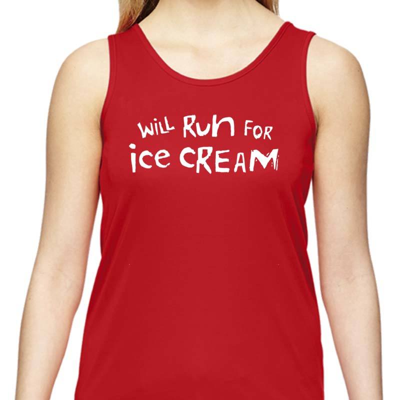 Ladies Sports Tech Tank Crew - "Will Run For Ice Cream"