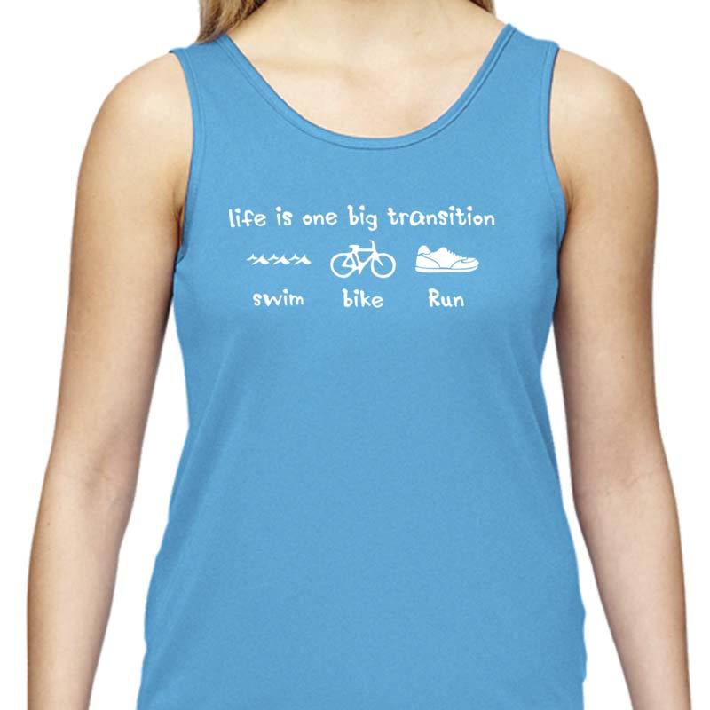Ladies Sports Tech Tank Crew - "Life Is One Big Transition"