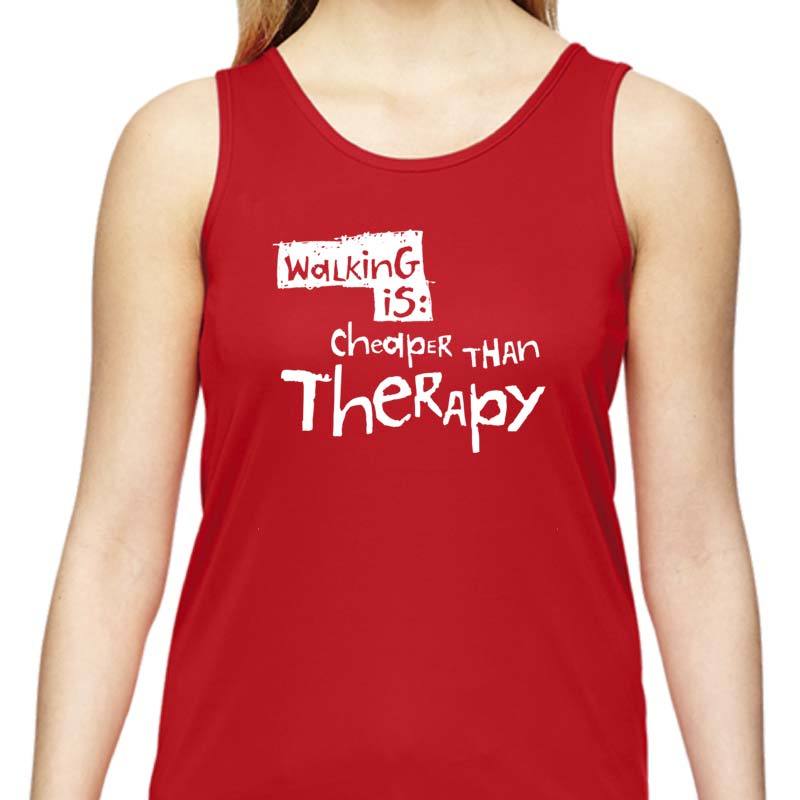 Ladies Sports Tech Tank Crew - "Walking Is Cheaper Than Therapy"